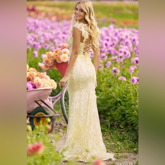 Periwinkle Sherri Hill Ruffle Sleeve Sequin Lace Dress - Picture 8 of 17